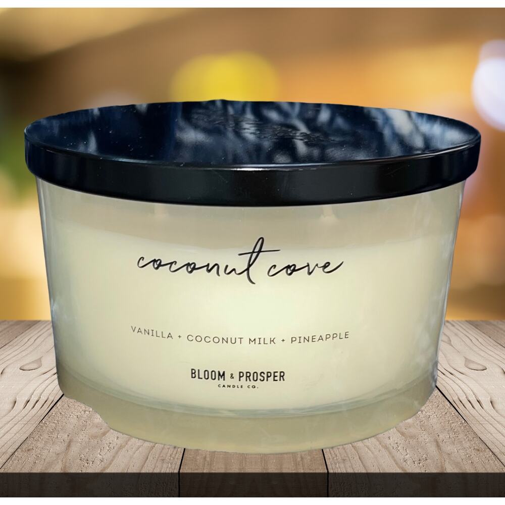 NEW! Bloom & Prosper Coconut Cove 3 wick Scented Candle 15.1 oz
